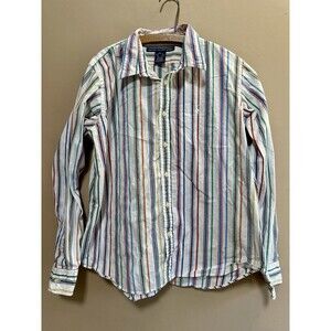 Ralph‎ Lauren Sport Womens Shirt XL Slim Fit Multicolor Stripe Cotton Preppy Y2K